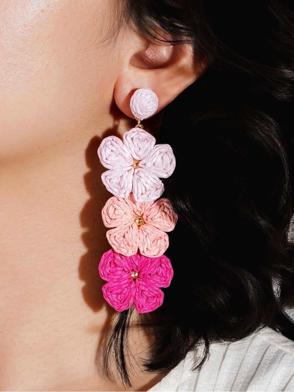 Handmade Pink Gradient Floral Drop Earrings - Women Jewelry